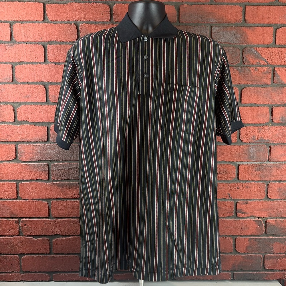 GQ‎ International Men's XXL Red & Black Striped Semi Sheer Polo – Preppy